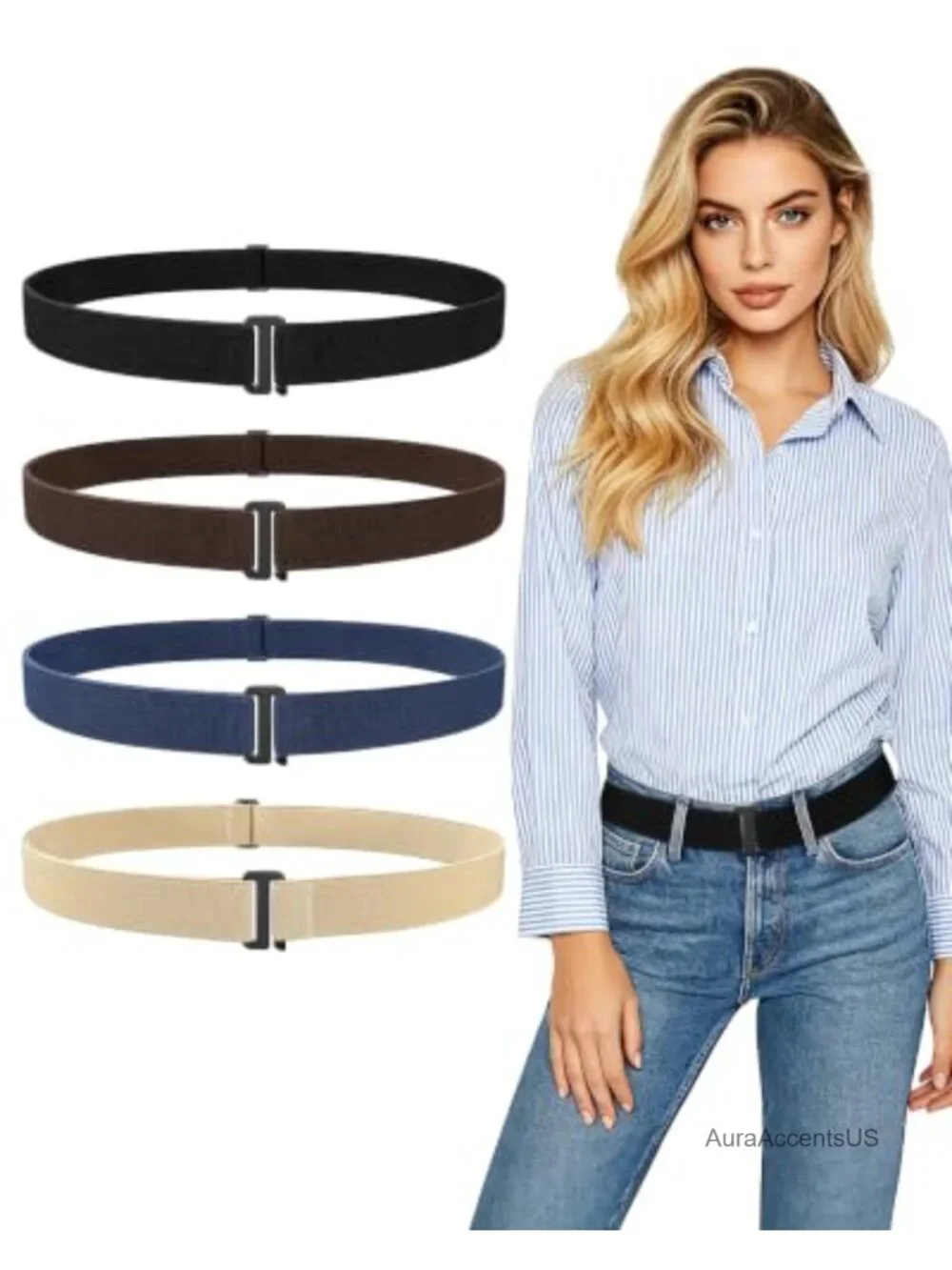 4 Pack No Show Elastic Belts for Women Invisible Stretch Crop Top Tuck Waist